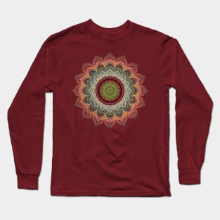 Folk Art Lotus Mandala Blue Red Long Sleeve T-Shirt